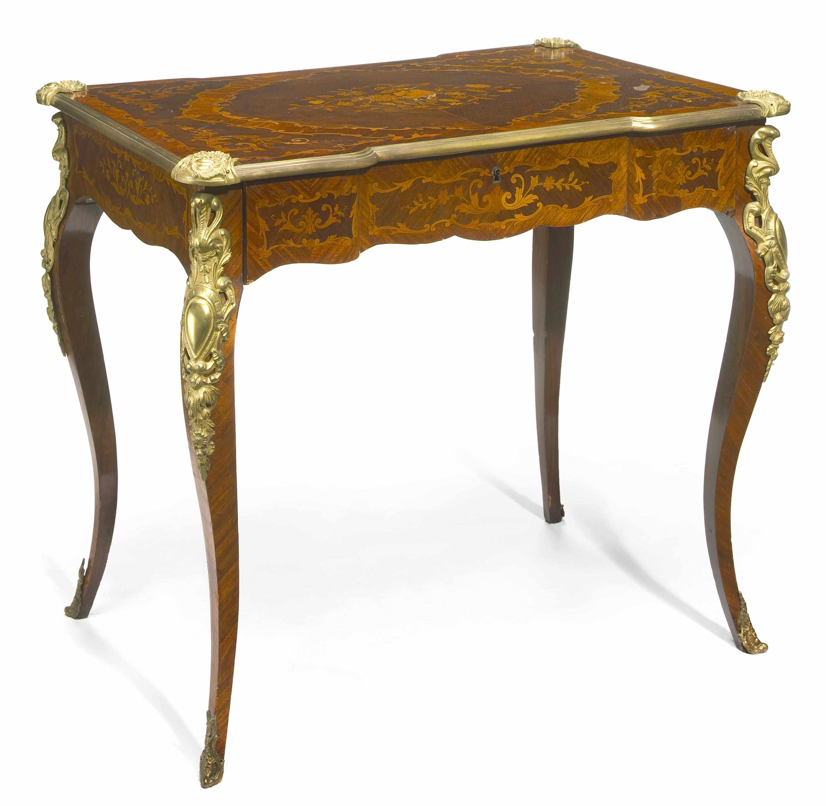 Appraisal: A Louis XVI style gilt bronze mounted marquetry and walnut