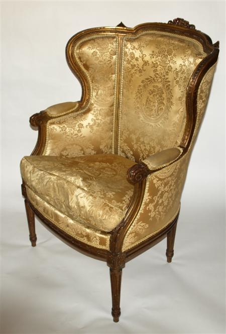 Appraisal: FRENCH CARVED GILTWOOD SALON ARMCHAIR TH CENTURY with carved and