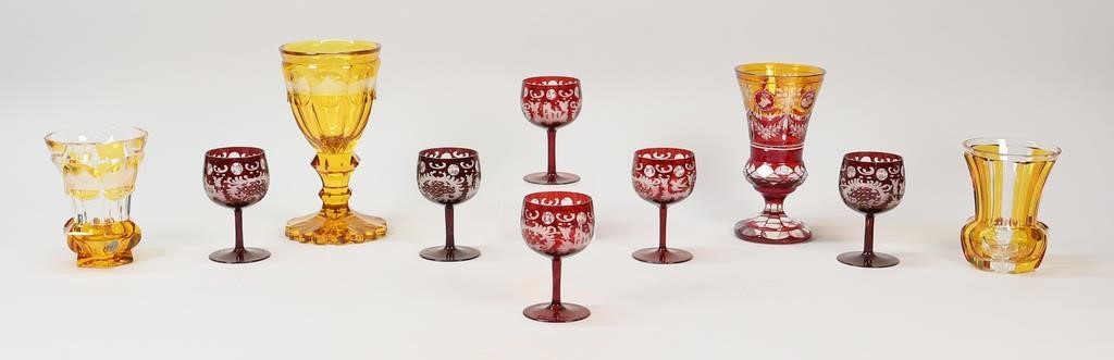 Appraisal: pieces of Bohemian glass Set of etched ruby cordials each