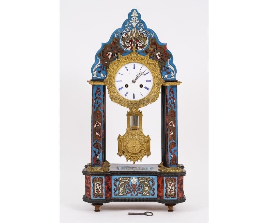 Appraisal: French Boulle clock with brass and bone inlay the porcelain