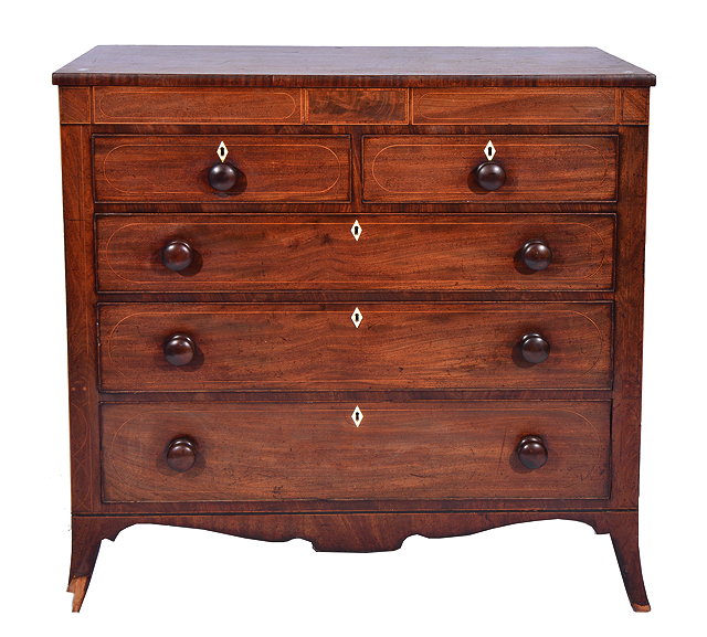 Appraisal: A TH CENTURY MAHOGANY AND SATINWOOD INLAID CHEST OF TWO