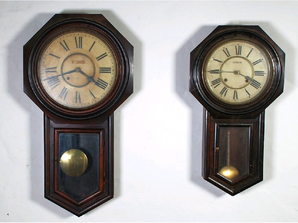 Appraisal: EARLY TWENTIETH CENTURY 'SARDAR' STAINED BEECH DROP DIAL WALL CLOCK