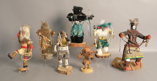 Appraisal: Group of seven Kachina dolls th c one signed Cliff