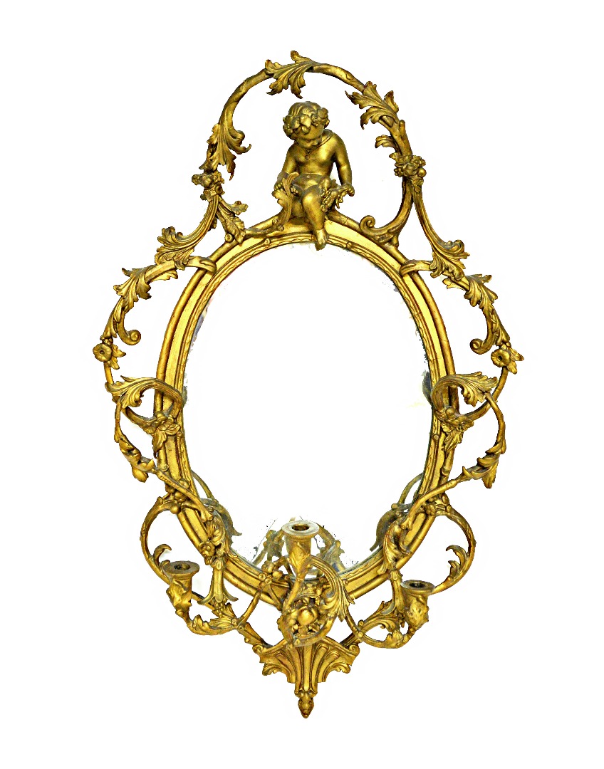 Appraisal: A Victorian gilt girandole wall mirror with seated putto crest