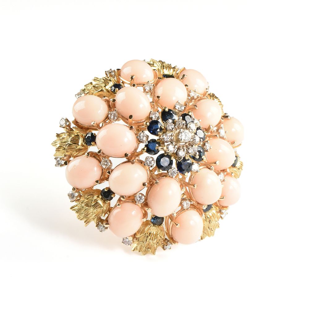 Appraisal: A VINTAGE MODERN PEACH CORAL SAPPHIRE DIAMOND AND K YELLOW