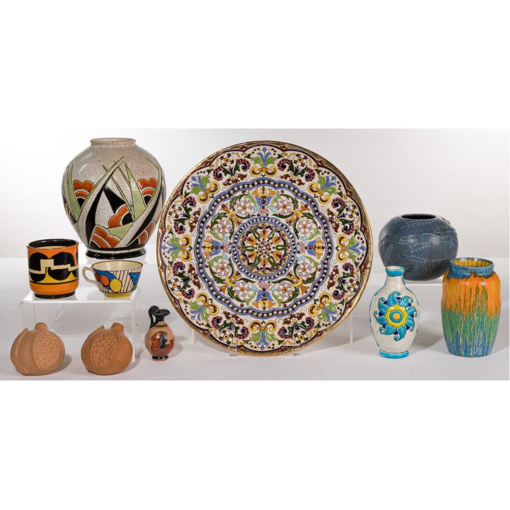 Appraisal: EUROPEAN PORCELAIN ASSORTMENT items including Spanish enamel over ceramic plate