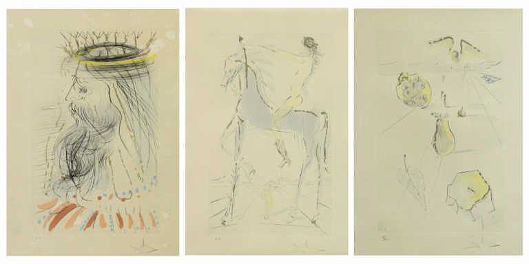 Appraisal: DALI Salvador Three Color Etchings with Gold Dust From Song