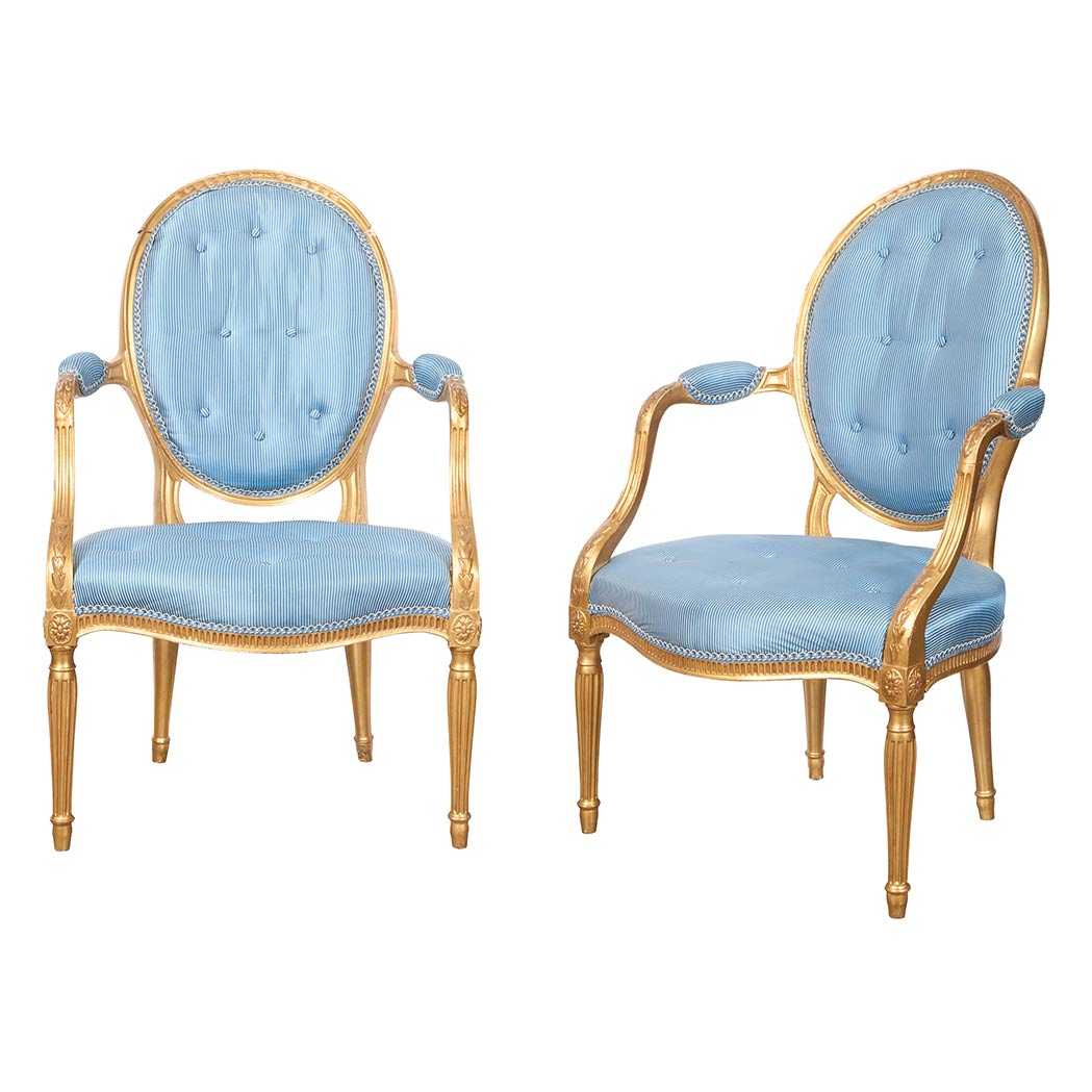 Appraisal: Pair of George III Giltwood Open Armchairs Circa Each tufted