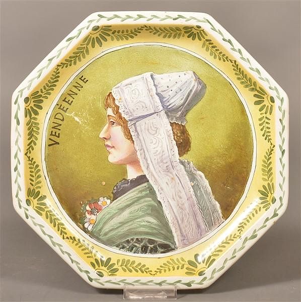 Appraisal: Antique French Faience Octagonal Portrait Plate Antique French Faience Octagonal