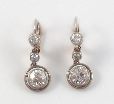 Appraisal: A pair of diamond drop earrings The circular old cut