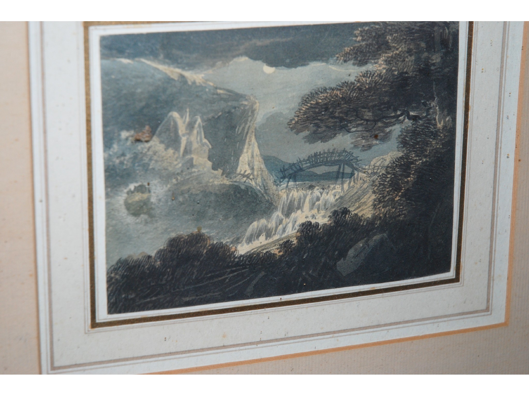 Appraisal: Attributed to WILLIAM PAYNE Moonlit River and Mountains watercolour