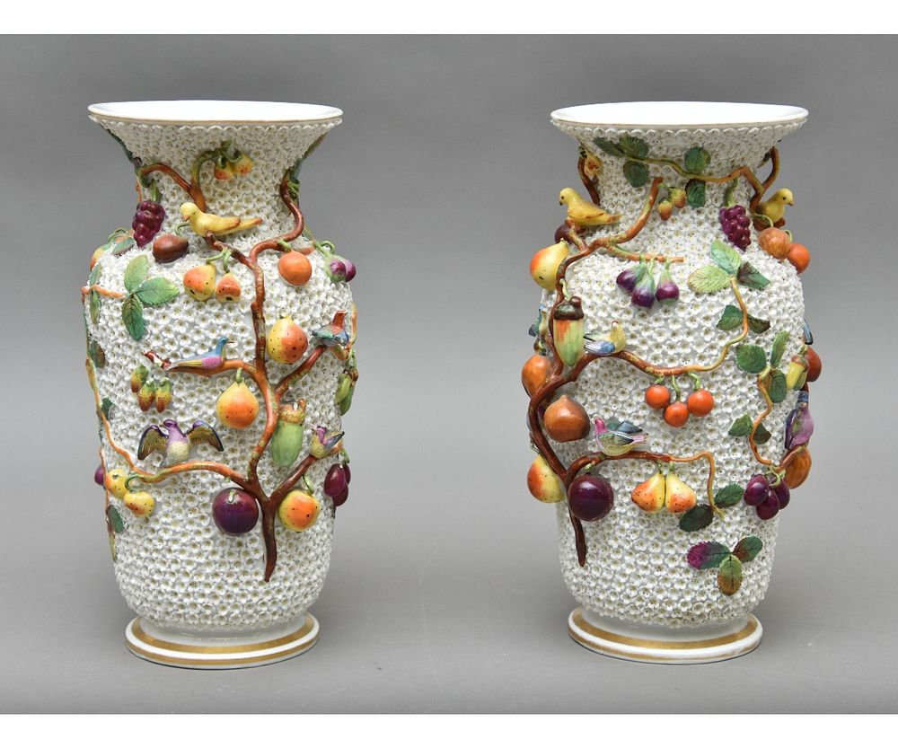 Appraisal: Pair of Colorful German Vases Pair of colorful German porcelain