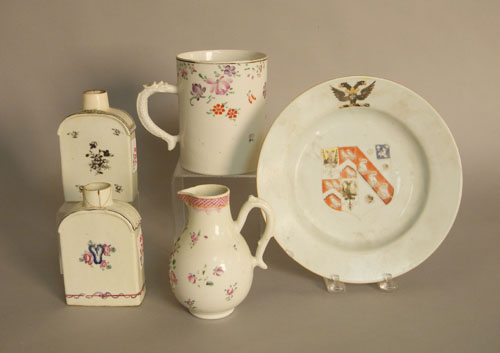 Appraisal: Chinese export armorial plate together with two tea caddies a