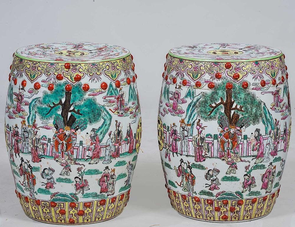 Appraisal: PAIR OF FAMILLE ROSE PORCELAIN GARDEN SEATS Chinese Each of