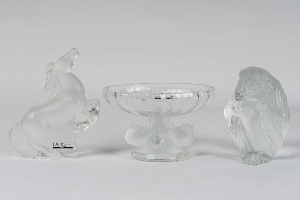 Appraisal: THREE LALIQUE GLASS DESK PIECESeach signed Lalique France comprising two