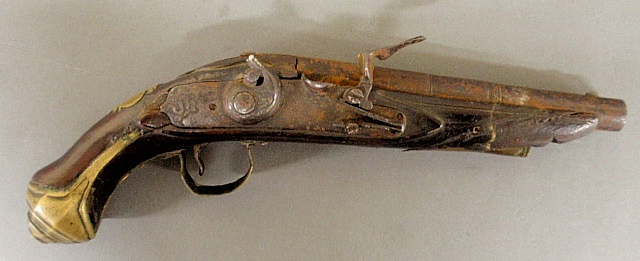 Appraisal: - Continental flintlock pistol th c with brass fittings l