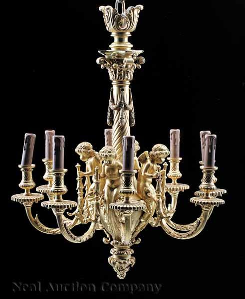 Appraisal: A Pair of Louis XVI-Style Gilt Bronze Chandeliers each with