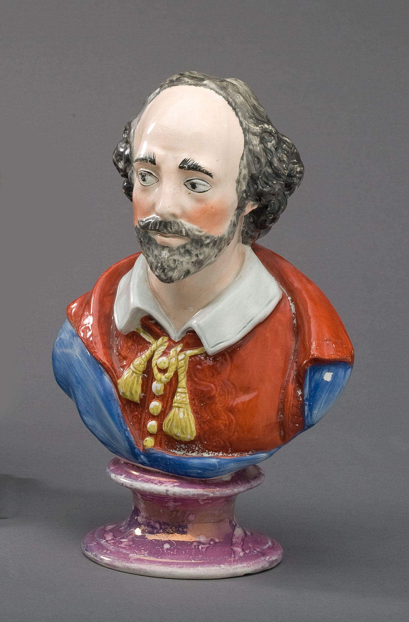 Appraisal: SUNDERLAND OR STAFFORDSHIRE PEARLWARE ENAMEL-DECORATED BUST OF WILLIAM SHAKESPEARE ON