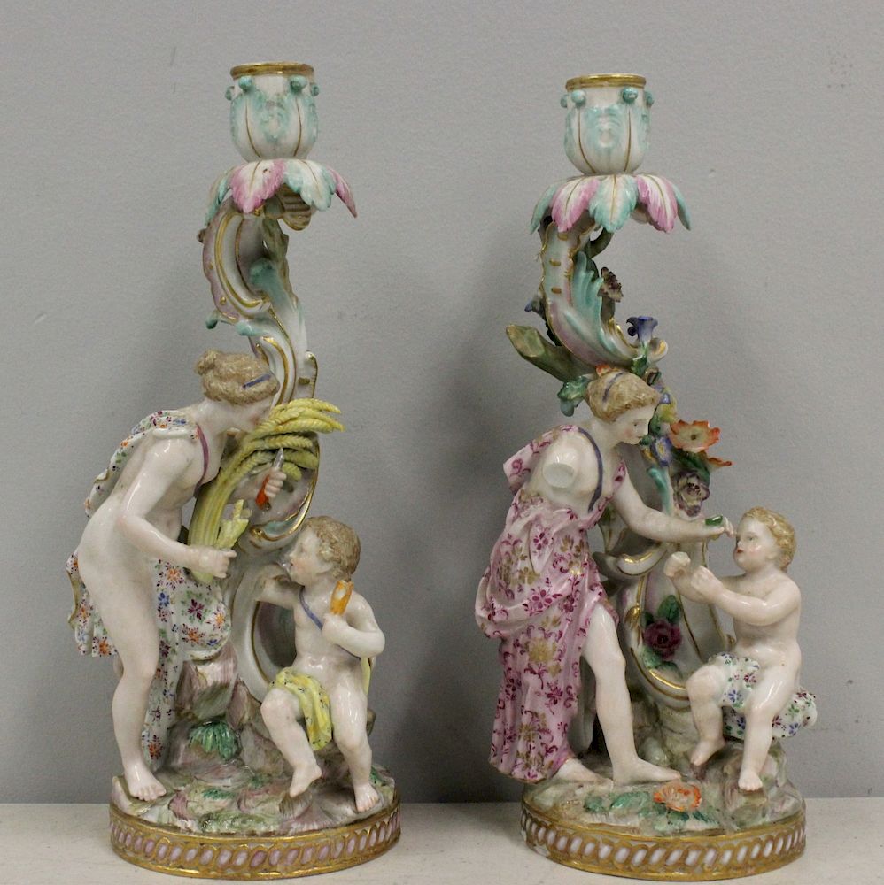 Appraisal: Pair of Antique Meissen Candle Sticks As Is Possibly Century