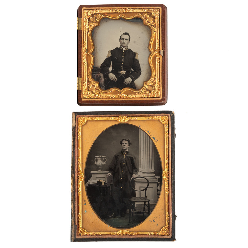 Appraisal: EARLY PHOTOGRAPHY -- MILITARY Quarter plate and sixth plate ambrotypes