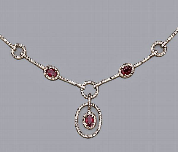 Appraisal: A ruby and diamond necklace estimated total ruby weight carats