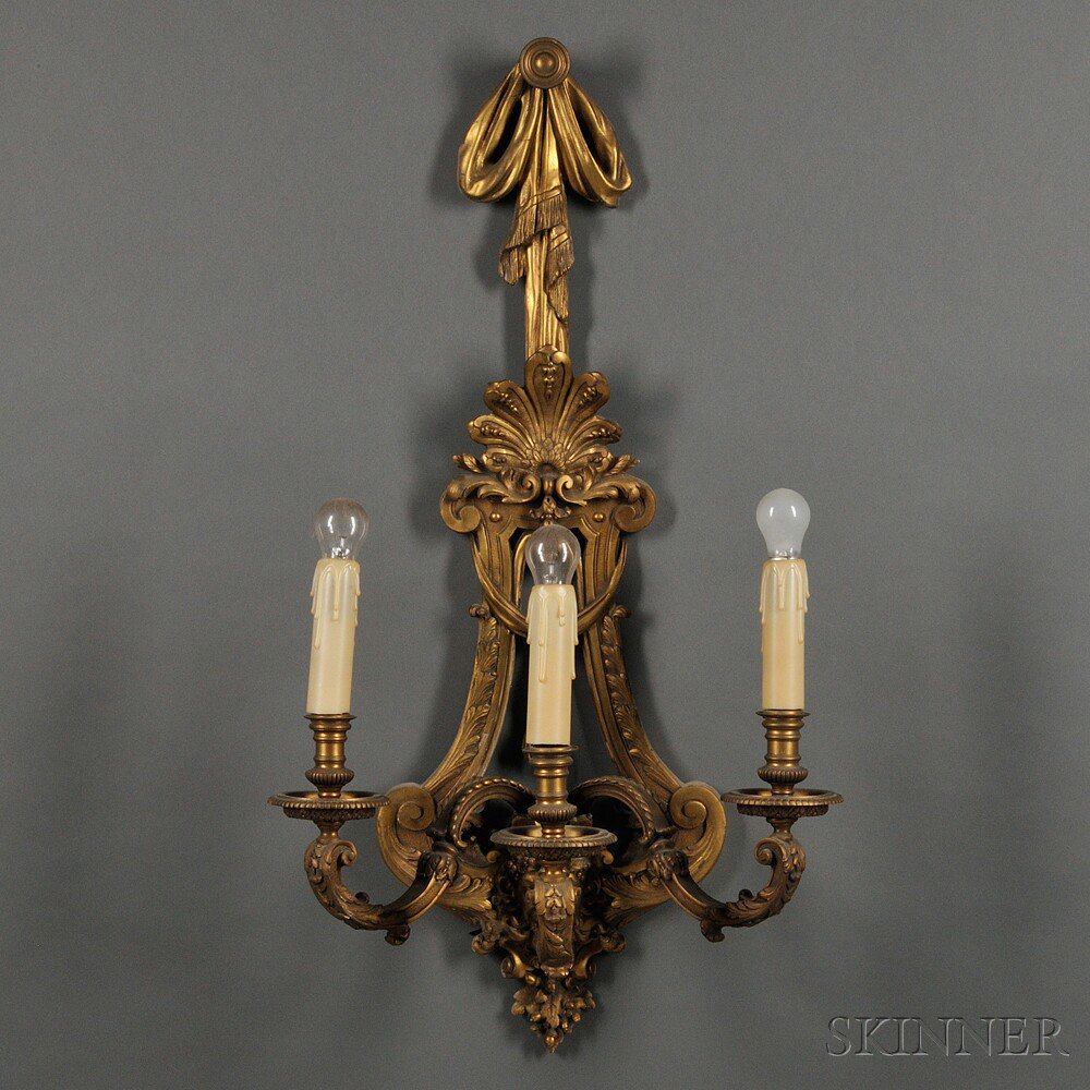 Appraisal: Napoleon III Gilt-bronze Three-arm Wall Sconce late th century electrified