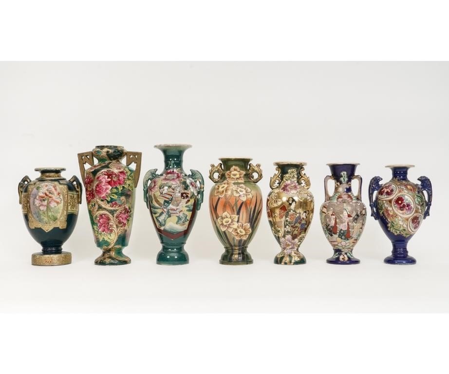 Appraisal: Seven Japanese ceramic vases circa Largest h x dia Condition