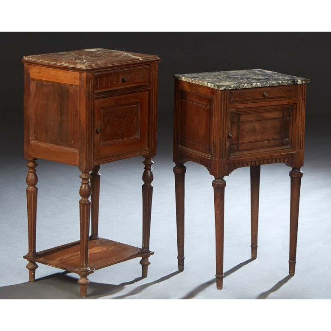 Appraisal: Two French Henri II Style Carved Walnut Marble Top Nightstands