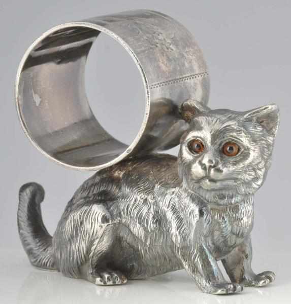 Appraisal: Large Cat with Glass Eyes Figural Napkin Ring Napkin holder