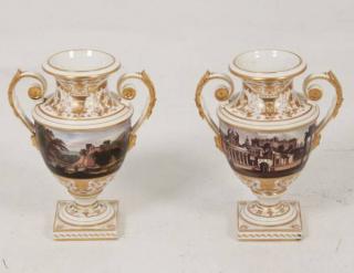 Appraisal: PAIR OF EARLY ENGLISH DERBY URNS PAIR OF EARLY ENGLISH