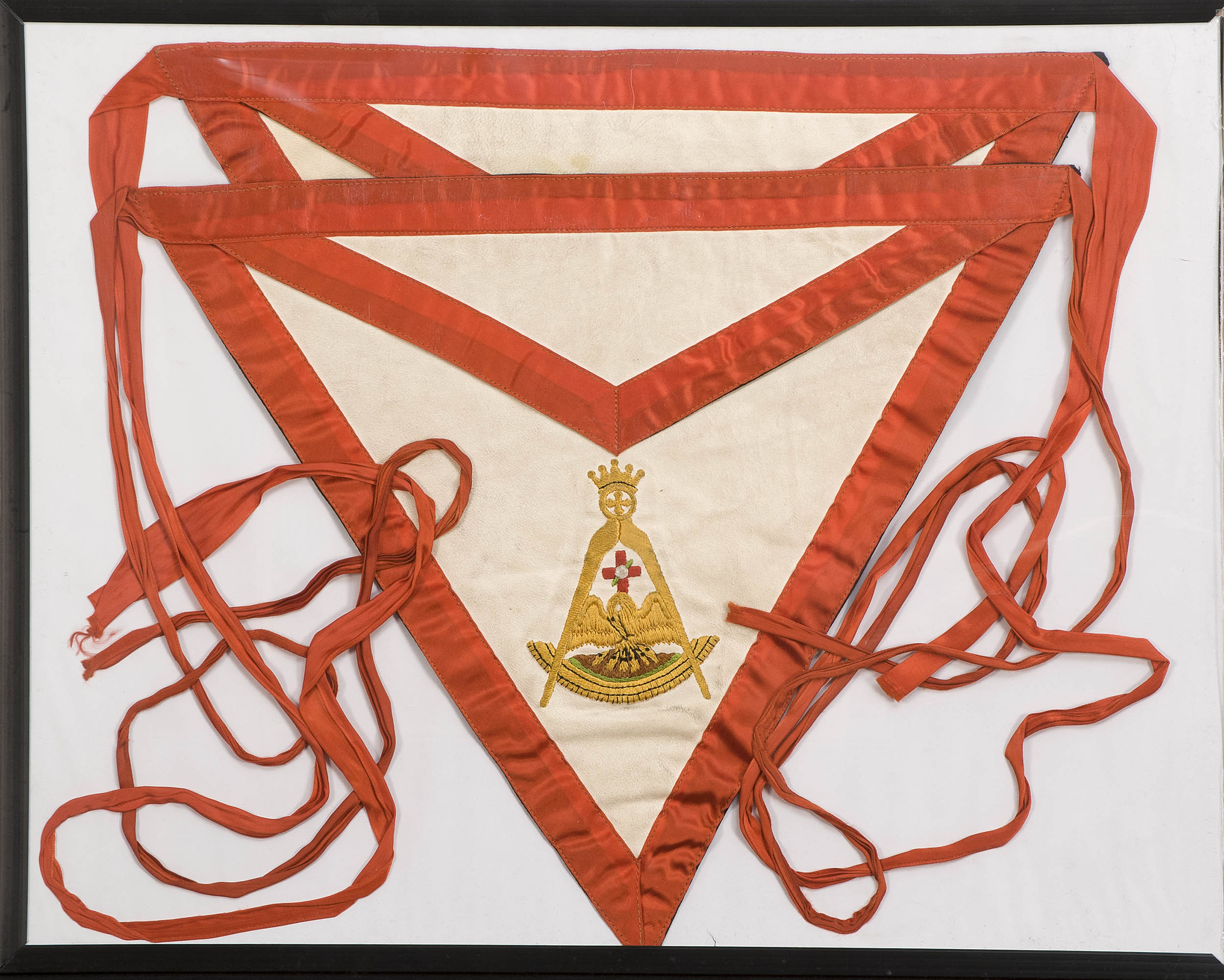 Appraisal: TWO FRAMED TH DEGREE ROSE CROIX MASONIC APRONS In white