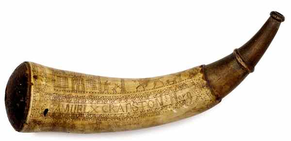 Appraisal: Engraved Powder Horn of Samuel X Cranston '' length Engrailed