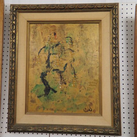 Appraisal: Nicholas oil Abstract mid-century modern on masonite image area x