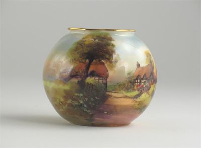 Appraisal: A small Royal Worcester vase decorated with a scene of