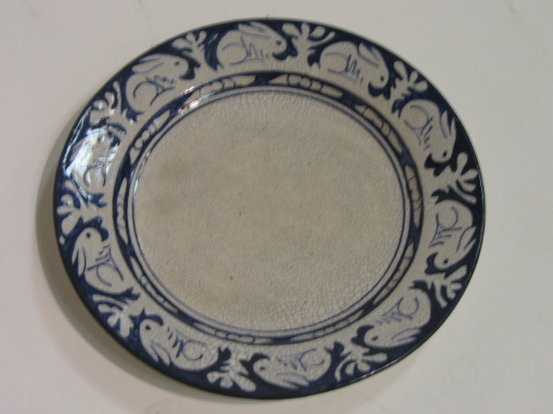 Appraisal: DEDHAM POTTERY DEDHAM MASSACHUSETTS Rabbit plate blue outlined repetitive border