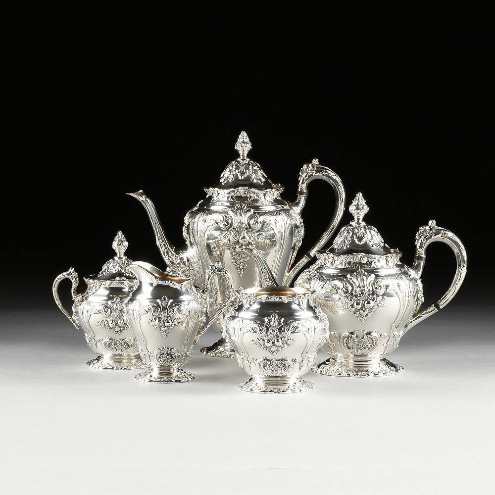 Appraisal: A FIVE PIECE REED BARTON SILVERPLATE RENAISSANCE TEA COFFEE SET