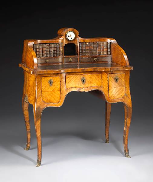 Appraisal: A Louis XV style tulipwood and fruitwood bonheur du jour