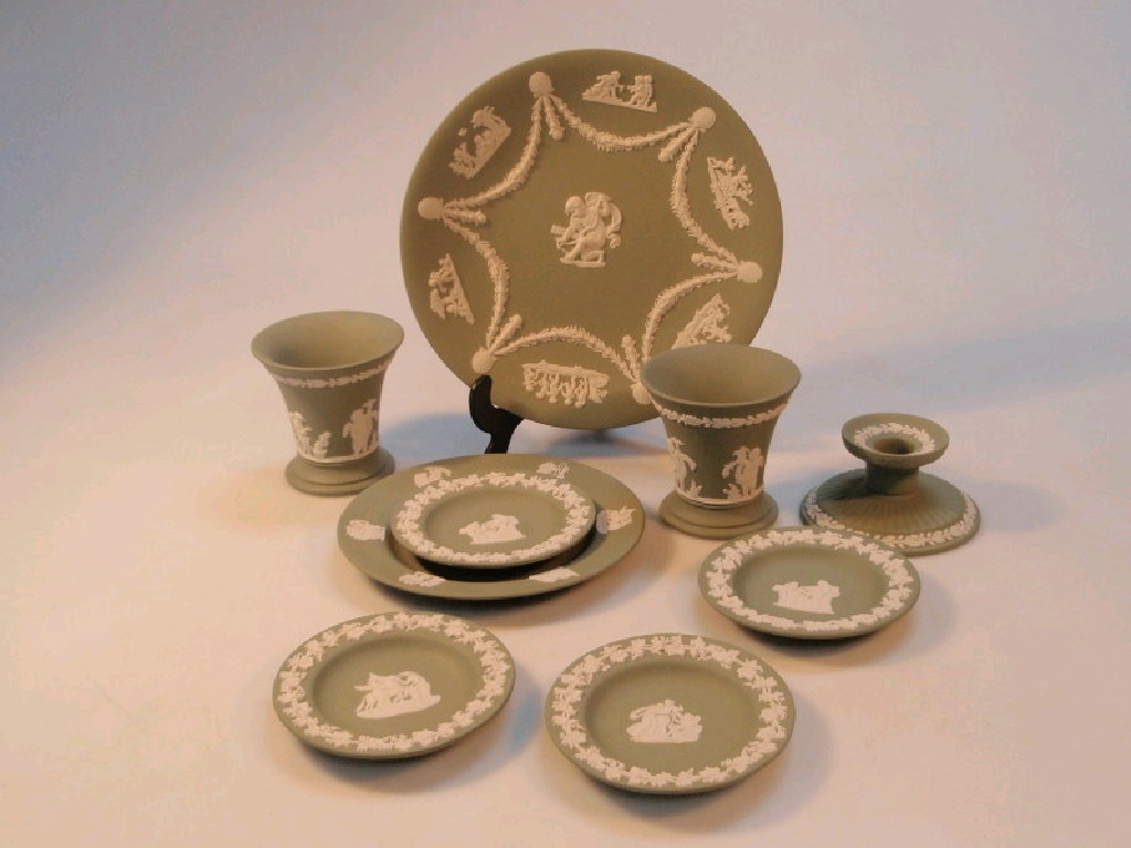 Appraisal: A selection of Wedgwood green Jasper decorative wares including flared