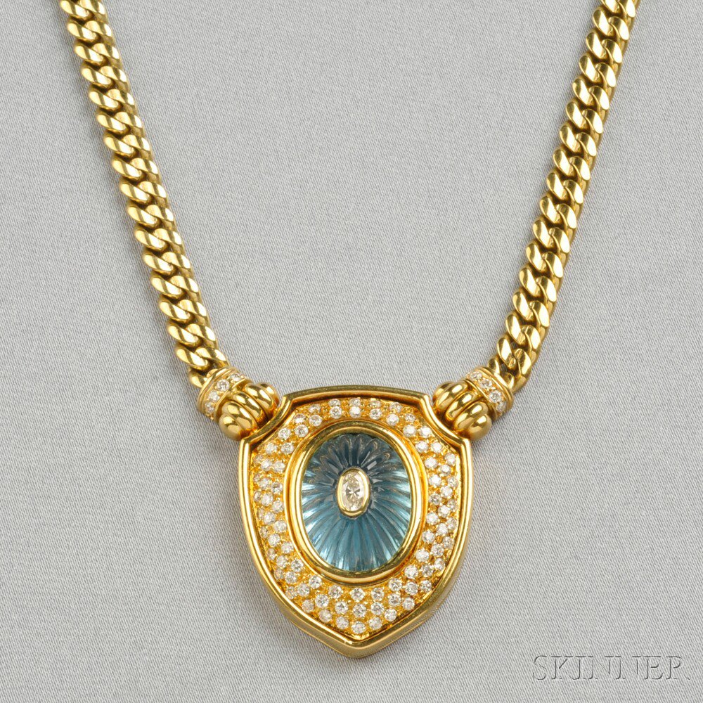 Appraisal: kt Gold Blue Topaz and Diamond Necklace the gadrooned blue