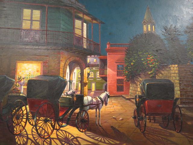 Appraisal: L Mongelay oil street scene with horse dran carrages Ecuadorian