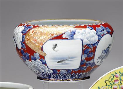 Appraisal: Japanese Imari porcelain fish bowl meiji period - Signed 'Fukugawa'