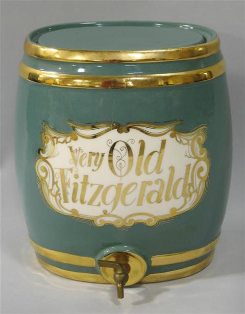 Appraisal: VERY OLD FITZGERALD POTTERY LIQUOR CASK Of barrel form covered