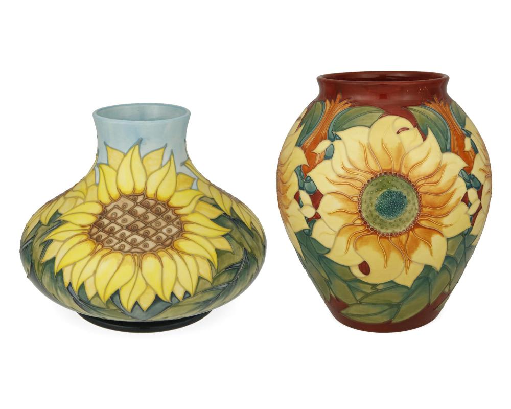 Appraisal: Two Moorcroft pottery sunflower vases Circa s Burslem England Each