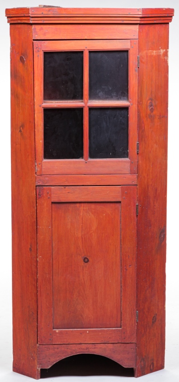 Appraisal: AMERICAN DIMINUTIVE CORNER CUPBOARD First half th century pine Stepped