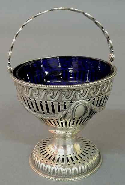 Appraisal: Early Dublin Ireland silver salt cellar with cobalt liner th