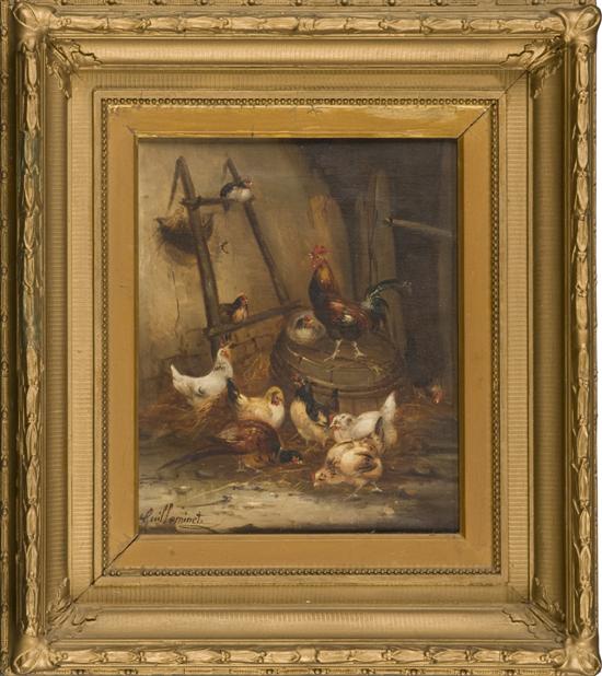 Appraisal: Guilleminet Claude Fr - Rooster pheasant and chickens in a