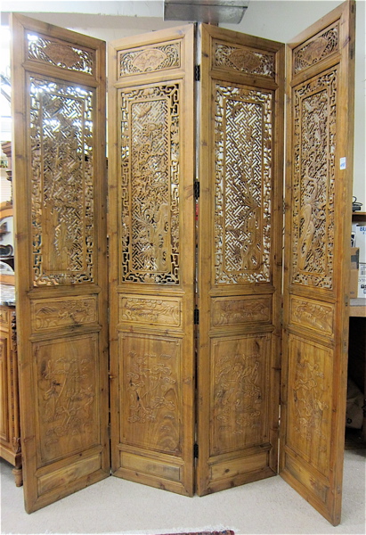 Appraisal: CARVED CAMPHORWOOD FLOOR SCREEN Chinese th century each panel of