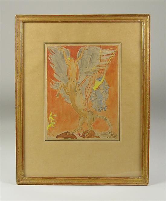 Appraisal: Bourdelle Antoine - Watercolor of two angels one with harp