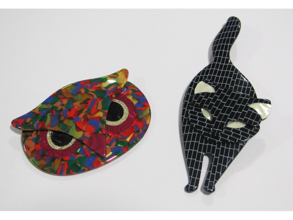 Appraisal: Two Lea Stein brooches multi coloured owl and black and