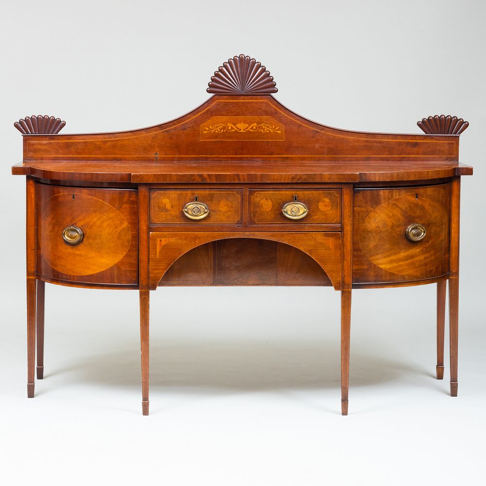 Appraisal: George III Inlaid Mahogany Sideboard Fitted with a later splashboard